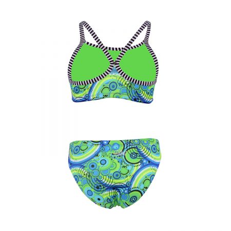 Green and blue patterned two-piece swimsuit