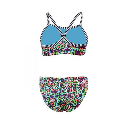 Colorful abstract print bikini with blue top