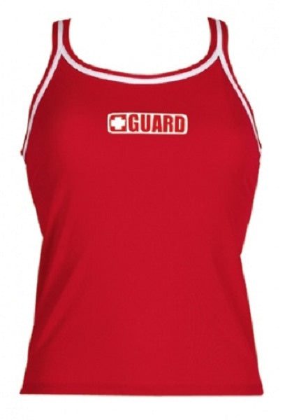 Red lifeguard tank top with white trim