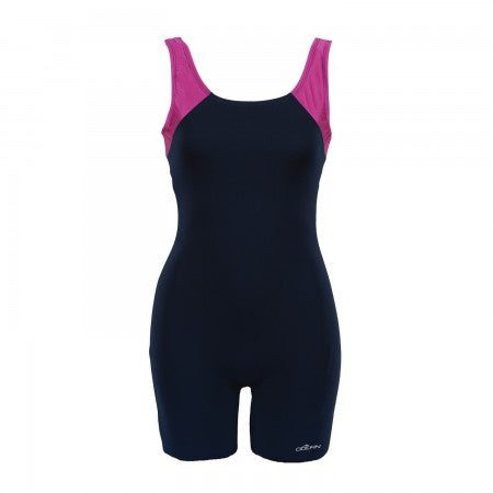 Navy one piece swimsuit with pink shoulders