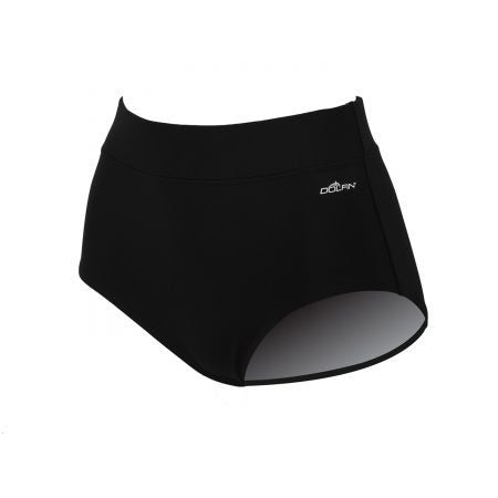 Black high-waisted swim bottoms with logo