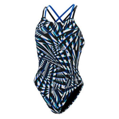 Blue black geometric women's one-piece swimsuit