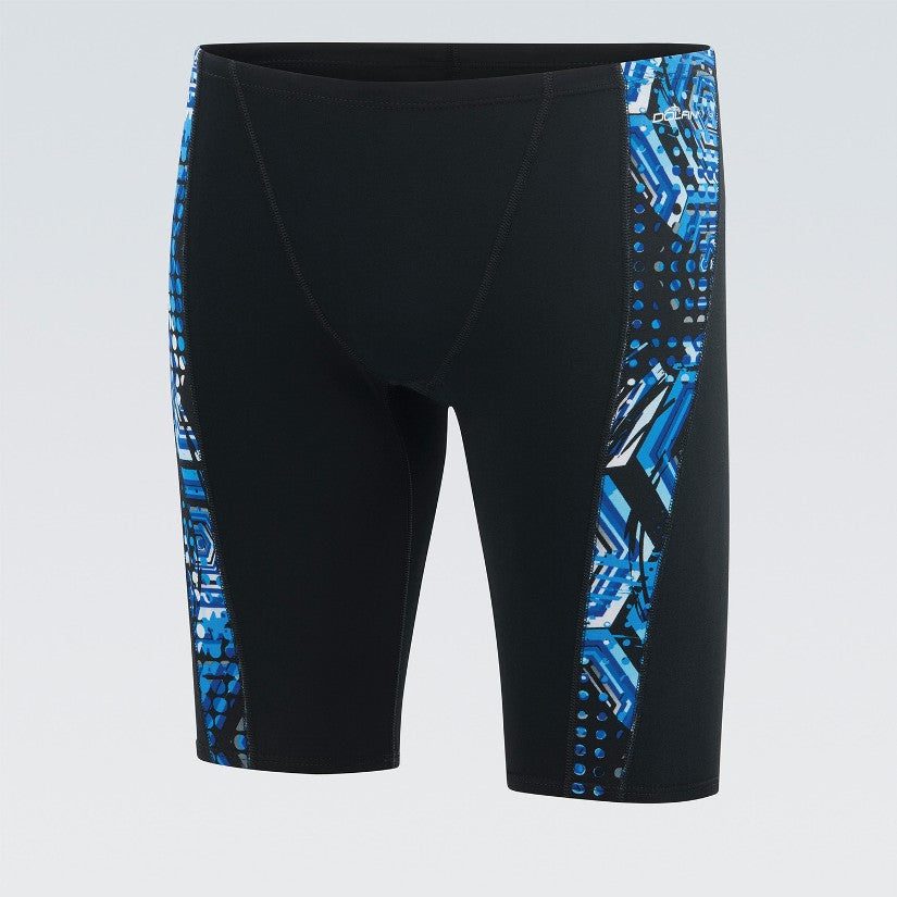 Black men's swim jammers with blue panels