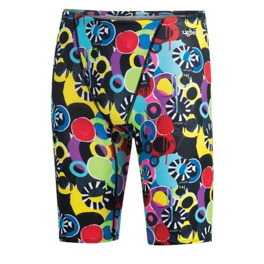 Men's multicolored circle-pattern swim jammers