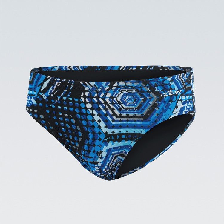 Blue geometric patterned men's swim brief
