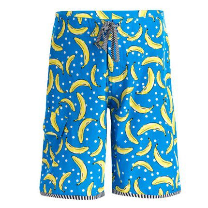 Blue swim trunks with banana print