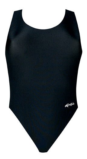 Black scoop-neck one-piece swimsuit