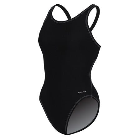 Black racerback one-piece swimsuit