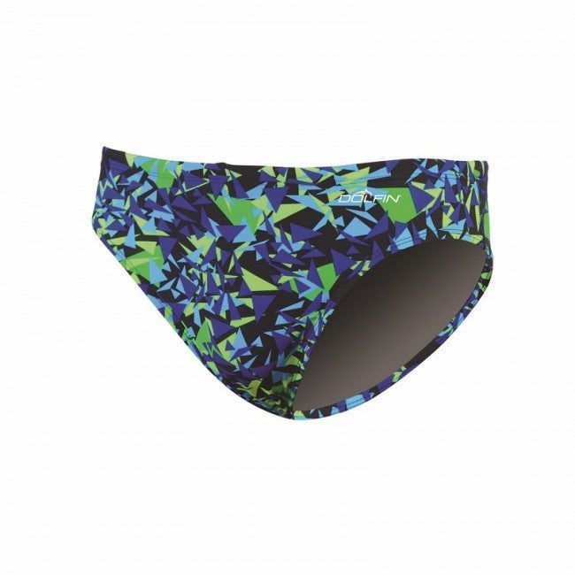 Men's green and blue geometric swim briefs