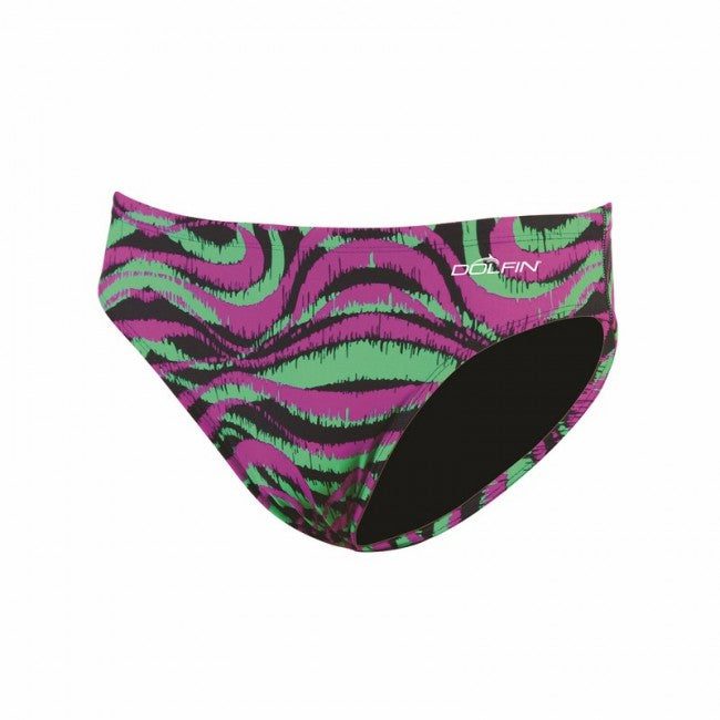 Purple and green zebra-print bikini bottom
