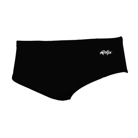 Black square-cut swim brief with white logo
