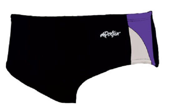 Black swim brief with purple side panel
