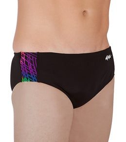 Black men's swim briefs with colorful side panel