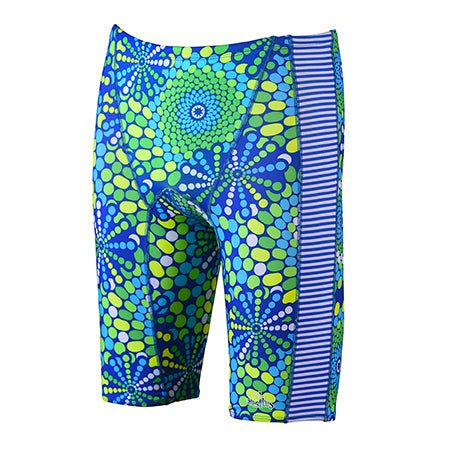 Blue and green patterned swim jammers
