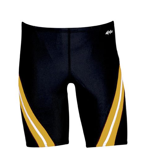 Black men's swim jammers with gold stripes
