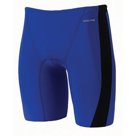 Blue men's swim jammers with black stripe