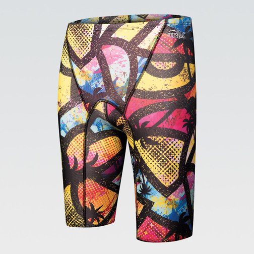 Colorful graffiti-patterned swim jammers