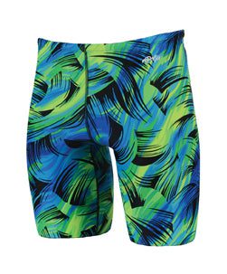 Blue and green swirl men's swim jammers