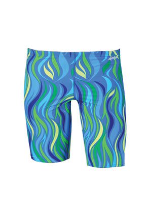 Blue and green wavy patterned swim jammers