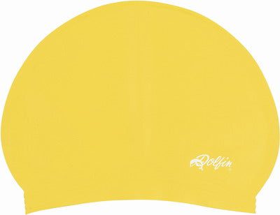Yellow silicone swim cap with logo