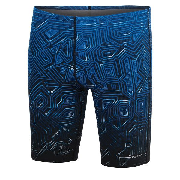 Blue circuit-pattern men's swim jammers