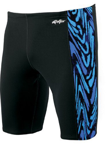 Black swim jammers with blue patterned side