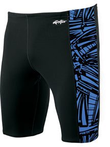 Black swim jammers with blue patterned side