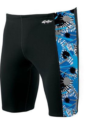 Black men's swim jammers with blue side panel