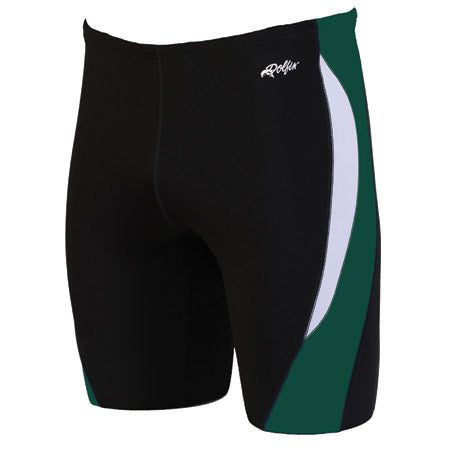Men's black swim jammers with green panels
