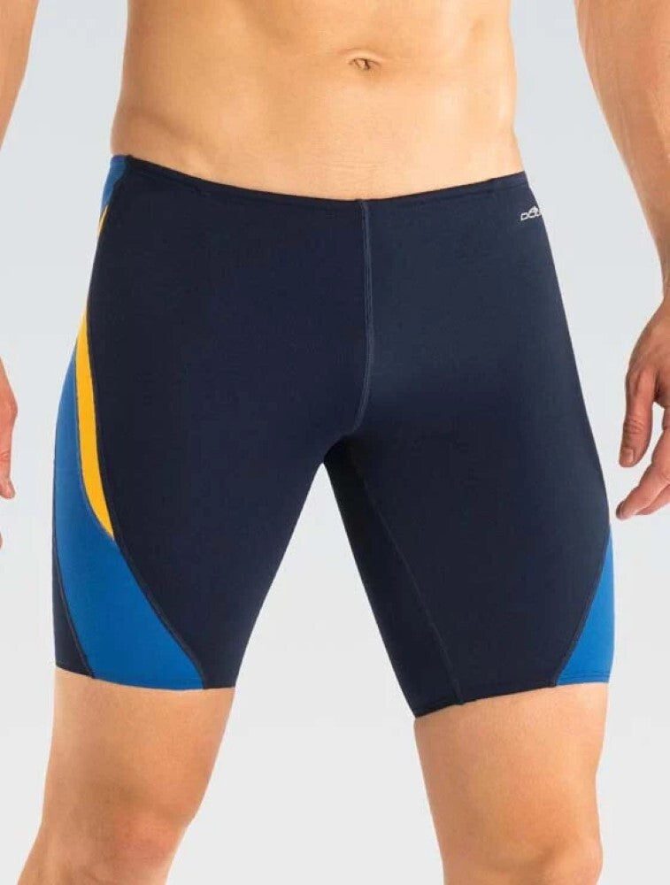 Men's navy swim jammers with blue accents