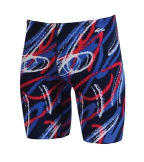 Abstract red white blue patterned swim jammers