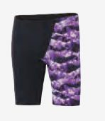 Black swim jammers with purple patterned side