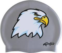 Gray swim cap with white eagle logo