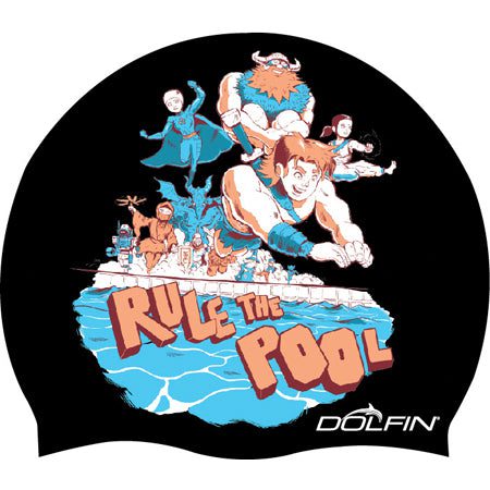 Dolfin swim cap with "Rule the Pool" design
