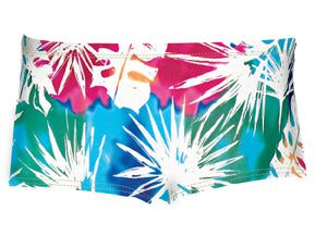 Colorful tropical palm-print women's swim shorts