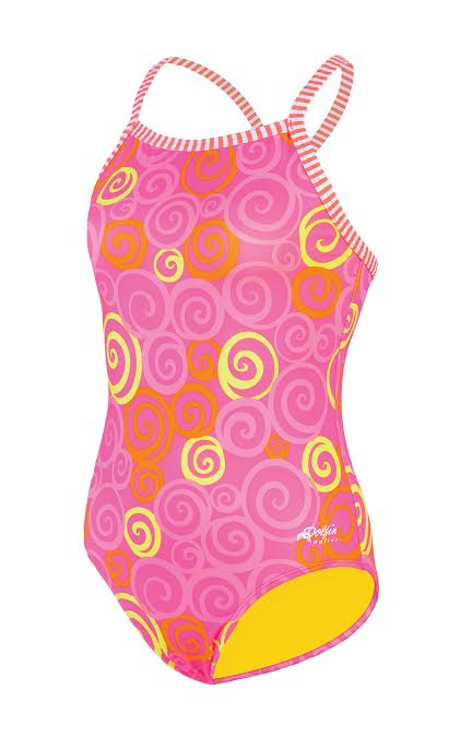 Pink spiral-patterned girl's one-piece swimsuit