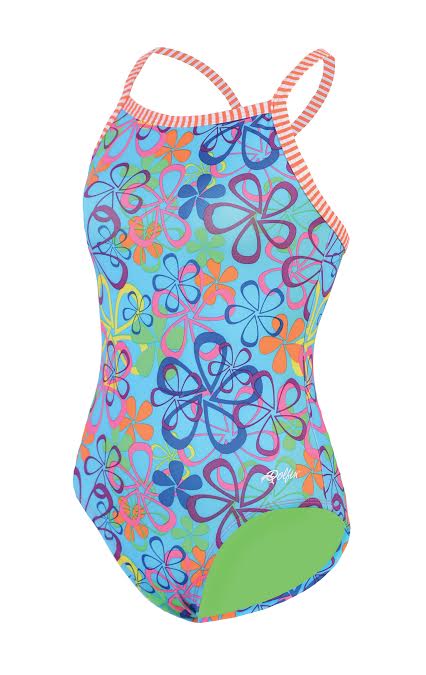 Girls' colorful floral one-piece swimsuit