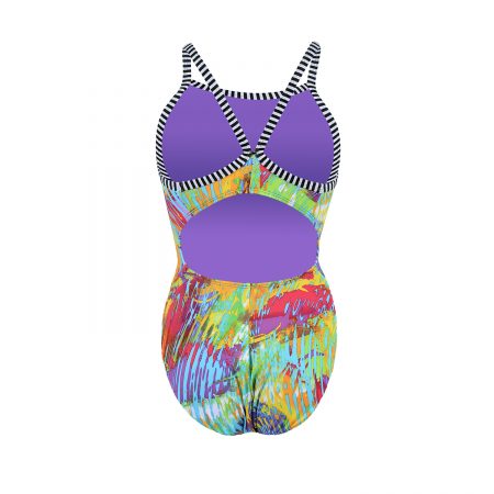 Colorful cutout one-piece swimsuit with purple top