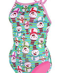 Girls' snowman print one-piece swimsuit