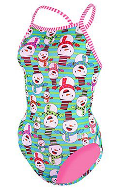 Girls' snowman print one-piece swimsuit
