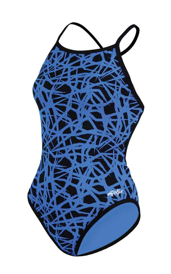 Blue abstract-patterned women's one-piece swimsuit