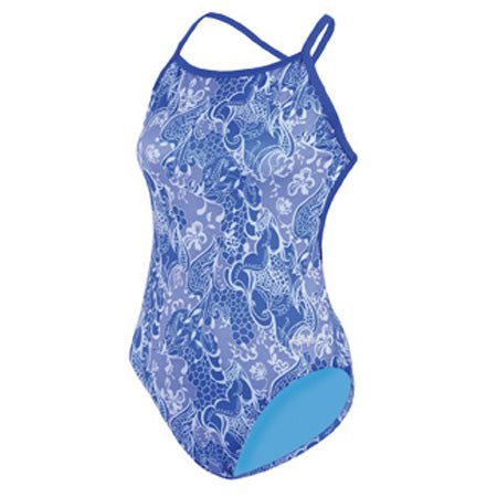 Blue floral patterned one-piece swimsuit