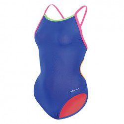 Royal blue one-piece swimsuit with pink trim