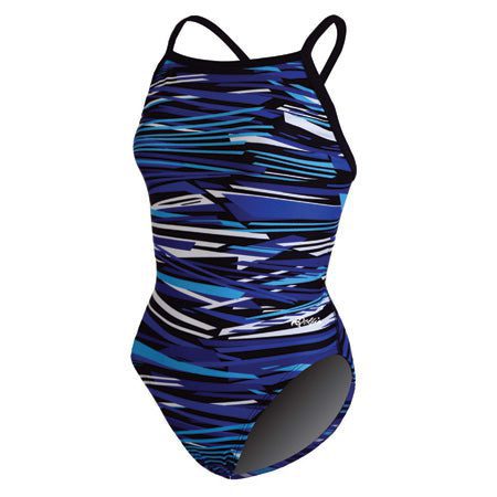 Blue abstract striped one-piece swimsuit