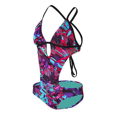 Colorful abstract print cutout monokini swimsuit