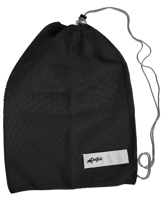 Black mesh drawstring swim gear bag