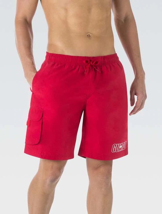 Red lifeguard swim shorts with pocket