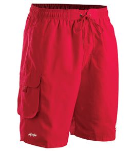 Red men's swim trunks with cargo pocket