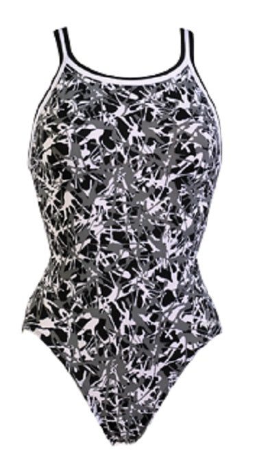 Black and white abstract one-piece swimsuit