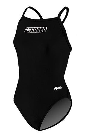 Black women's one-piece swimsuit with GUARD logo